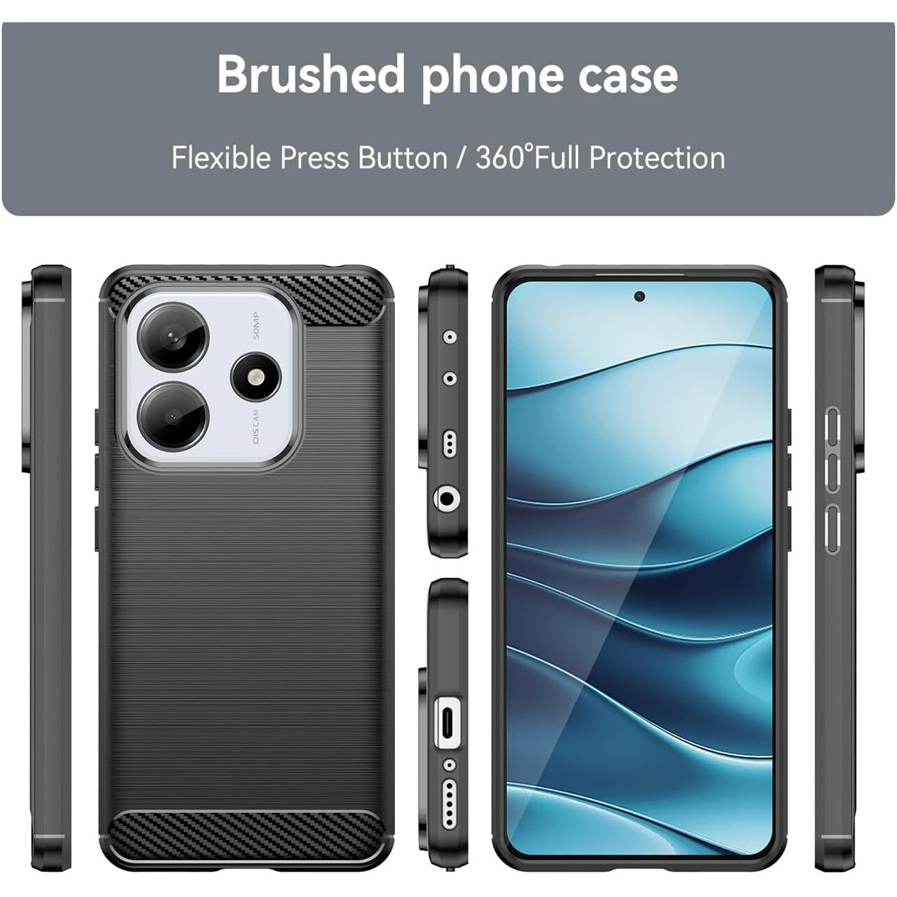Husa protectie Mat-Tech compatibila cu Xiaomi Redmi Note 14 5G, Textura Carbon, Finisaj Mat, Anti-Shock, Rezistenta la impact, Negru