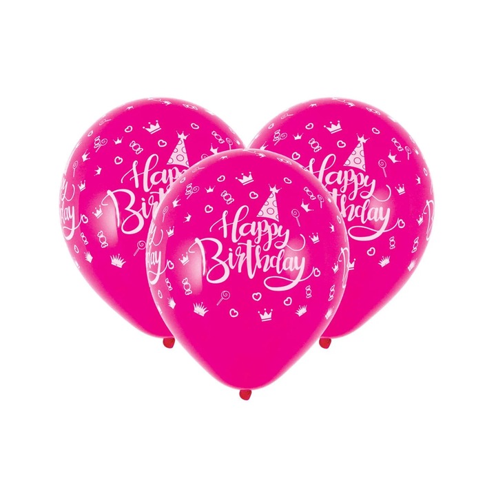 Парти балони Happy Birthday Fuchsia 23см - 10бр