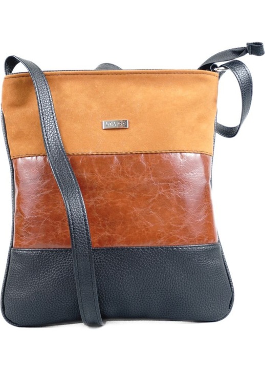 Geanta dama VIA55 cu 3 dungi, piele granulatie, maro deschis