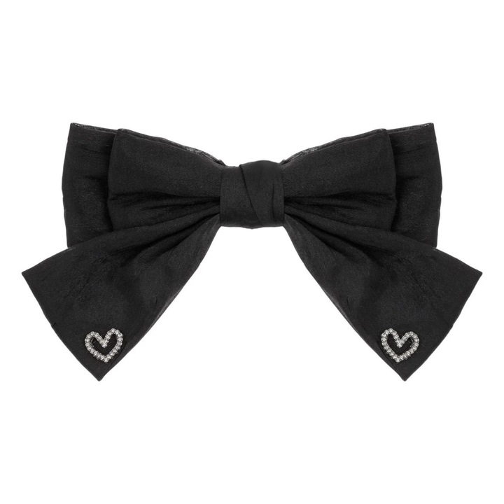 Fekete masni hajcsat strassz szívekkel 19cm