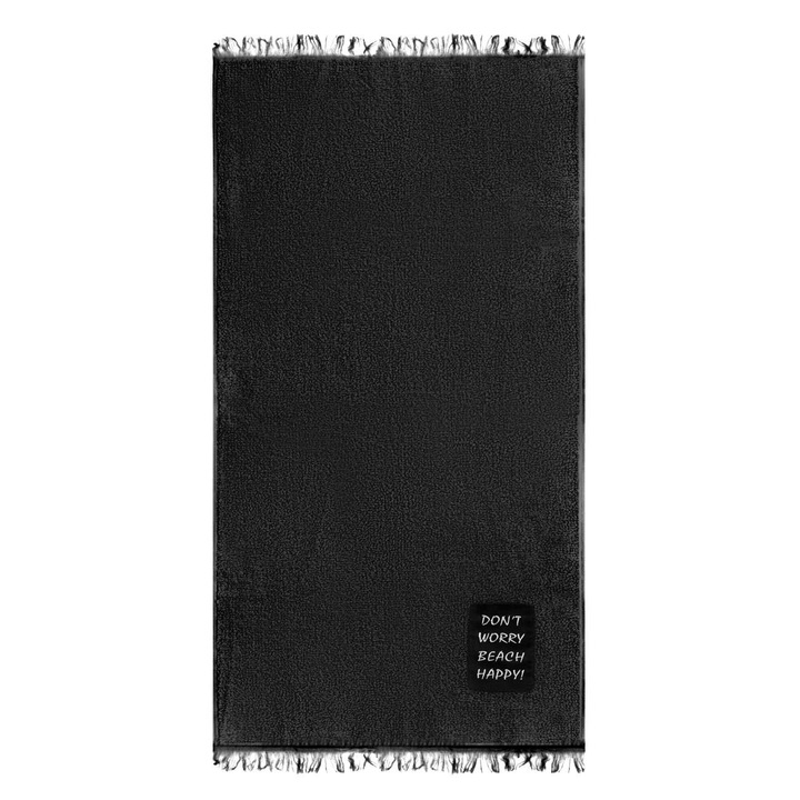 Черна памучна плажна кърпа с кръпка Don't Worry 90x170см