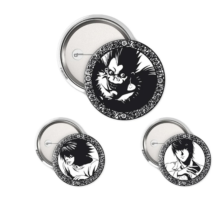 Kitűző Készlet ABYstyle, Death Note, Light, L and Ryuk, 3,2-5 cm, 3 db