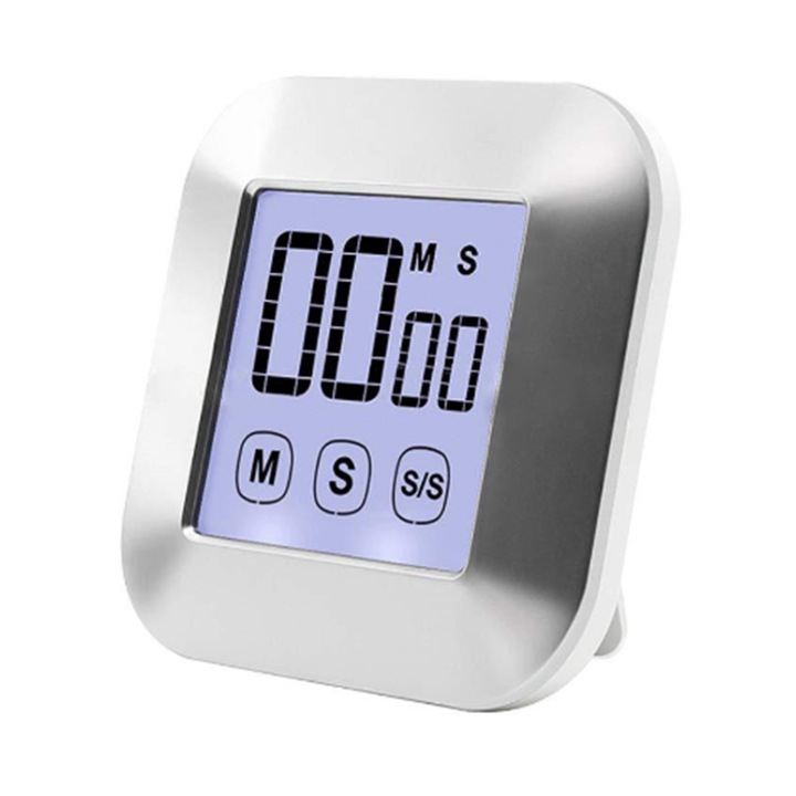 Timer digital de bucatarie Enforose, cu ecran iluminat, functie de numarare, magnet si suport ajustabil, 0.45 Kg