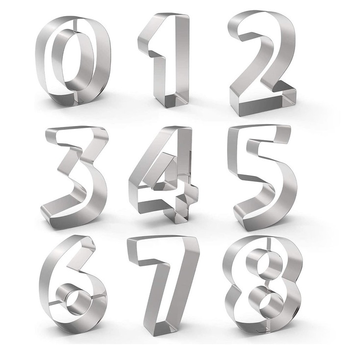 Forme prajituri din otel inoxidabil Enforose, set numere, utilizare multipla, sigure pentru copii