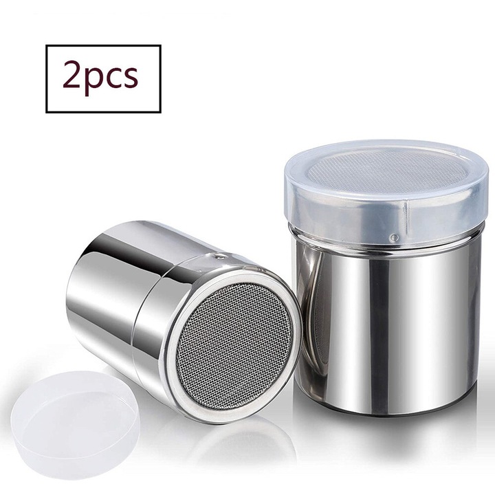 Set elegant de shaker pentru zahar pudra, Enforose, sita vibranta, capac de prospetime ABS, 2 buc
