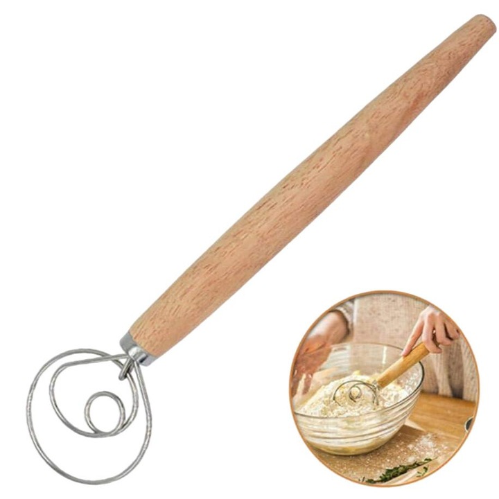 Tel pentru aluat, Enforose, inox, maner din lemn de fag, argintiu/maro