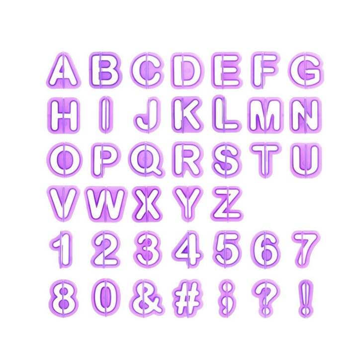 Forme prajituri Enforose, set de taietori alfabet din plastic alimentar, utilizare usoara, margini netede