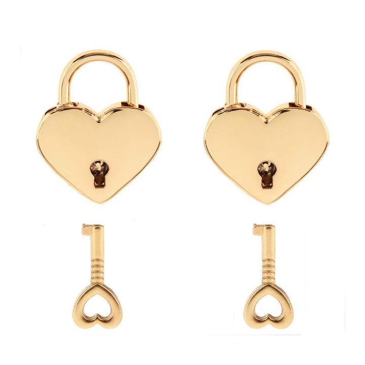 Set de 2 lacate mini in forma de inima, Enforose, roz aurie, metal, compact