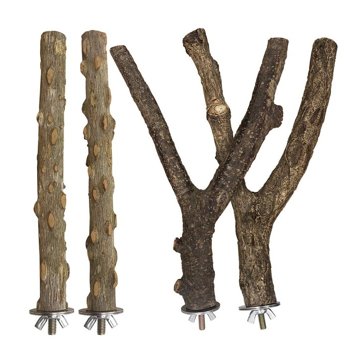 Suport din lemn natural pentru pasari, Enforose, set 4 bucati, design anti-alunecare, material sigur