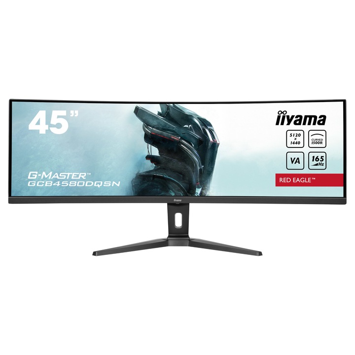 Монитор IIYAMA GCB4580DQSN-B1, 45'', Gaming Curved monitor, VA panel, 1500R, 32:9, DQHD 5120x1440, 450cd/m2, 3000:1, 80М:1, 0.8ms, 165Hz, KVM, HDR400, FreeSync support, Flicker free, Blue Light reducer, 2x HDMI, DP, 3x USB, USB-C, LAN, Spea GCB4580DQSN-B1