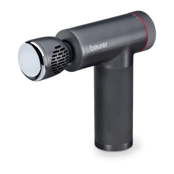 Aparat de masaj Beurer, MG 195, 9 nivele de intensitate, afisaj LED, negru, 7 accesorii de masaj, maner care nu permite alunecarea, oprire automata dupa aproximativ 10 min, acumulator cu utilizare de pana la 4,5 h, 10 wati, 515 g, geanta depozitare