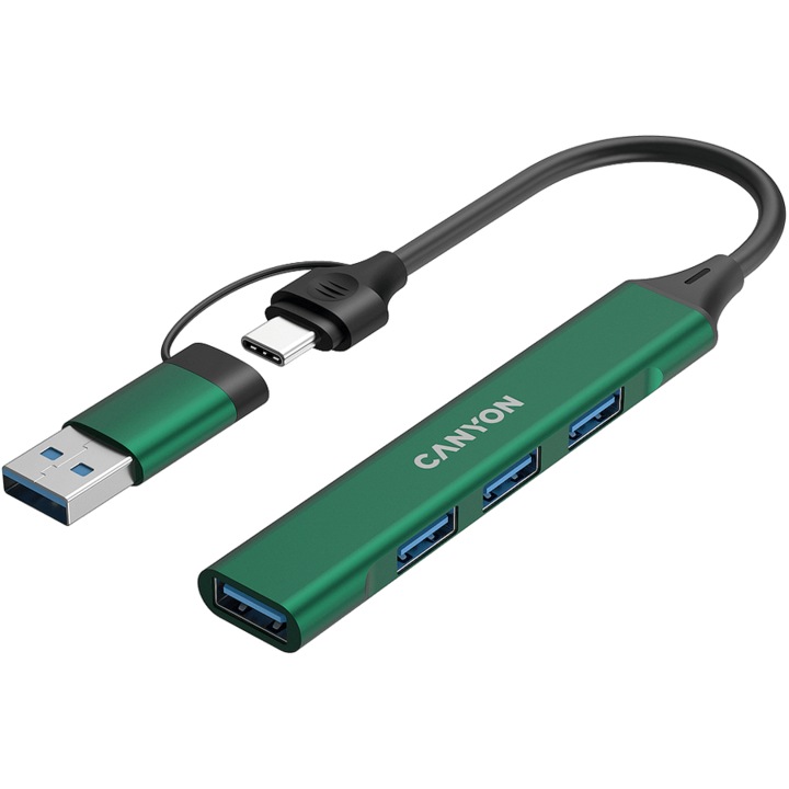 Хъб CANYON, DS-02, 4in1, USB-A/C, Зелен