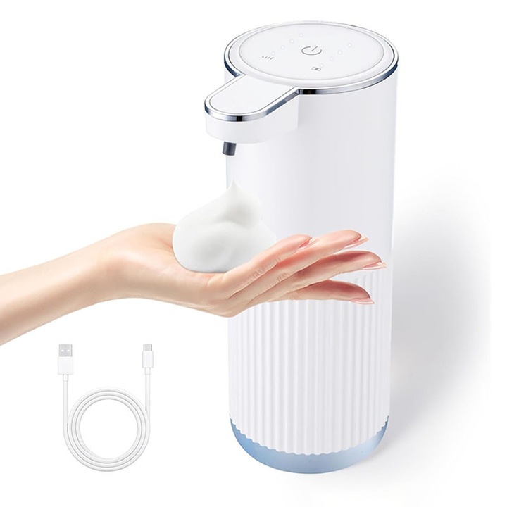 Rqiurpn habszappan adagoló, érintésmentes intelligens érzékelővel az érintésmentes higiéniáért, 4 sebességfokozat, IPX5 vízálló, 400 ml kapacitás, LED kijelző, asztali és falra szerelhető, fehér