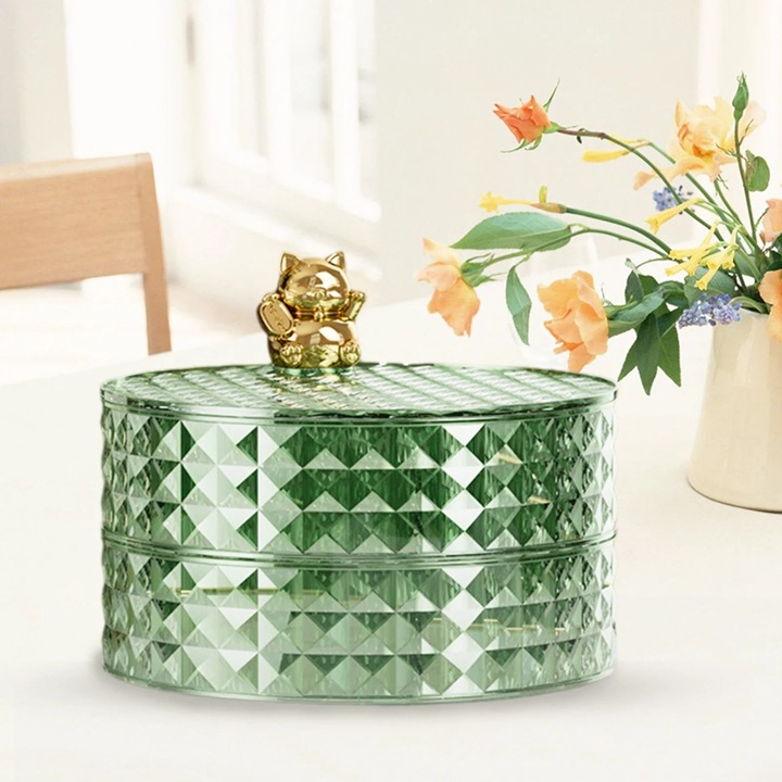 Cutie rotativa pentru fructe YANYXR, plastic, compartimentata, verde, 16.5x12.8cm