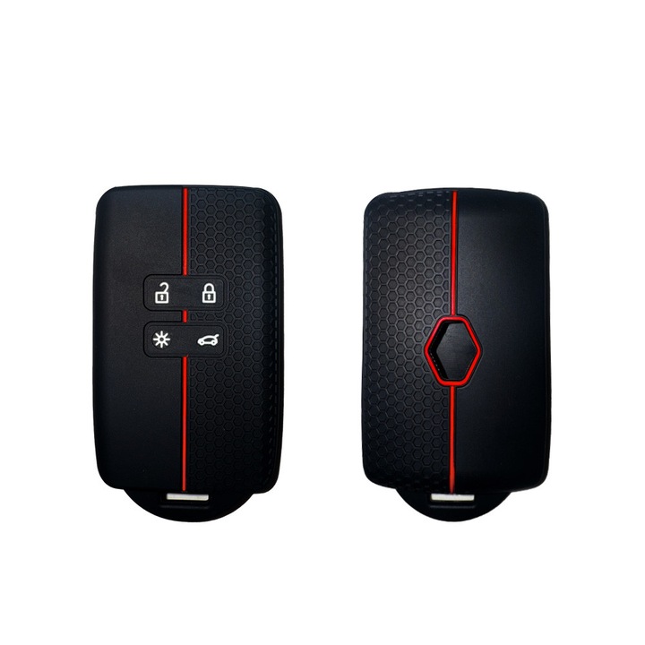 Suport cheie/card auto tip Dacia/Renault, silicon negru/silicon fagure cu dungi rosii, anti-rupere, MagLife