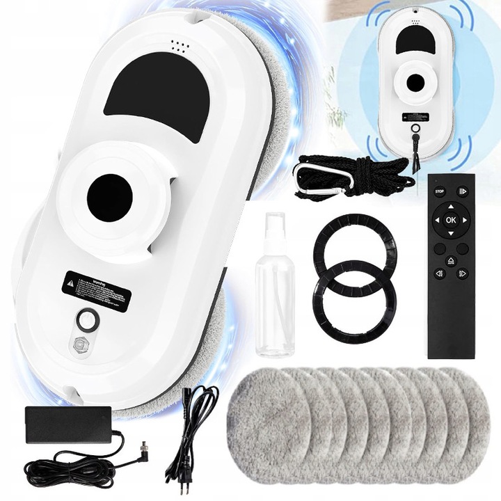 Robot curatare geamuri, Excitat®, remote control function, detectie margini, aspiratie 5600 pa, cap curatare dublu helix, oprire automata, alb inchis