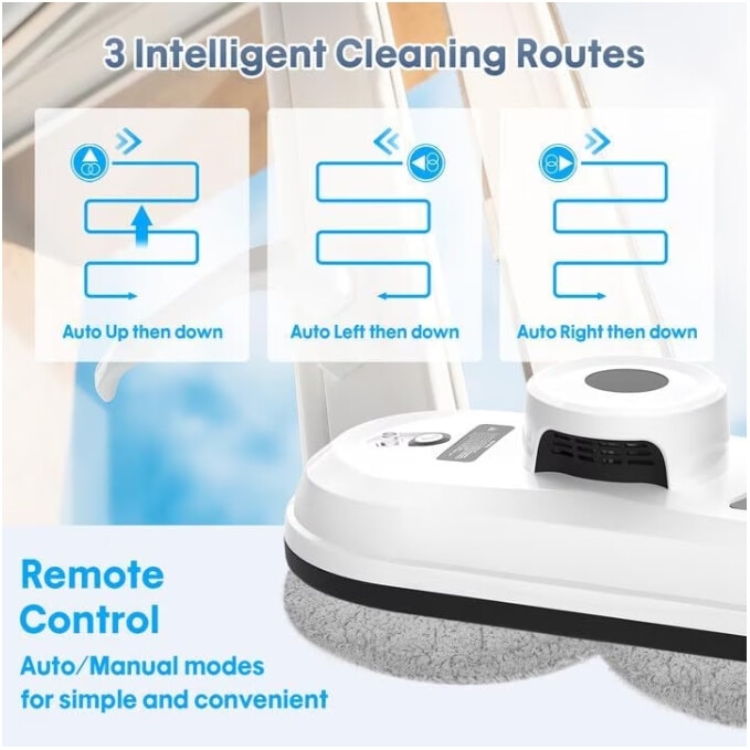Robot autonom de curatare geamuri Smart Window Robot, Excitat®, Robot curatare geamuri, Aspiratie 5600 pa, Remote control function, Detectie margini, Protectie anti-cadere, Cap curatare dublu helix, Oprire automata, Alb inchis