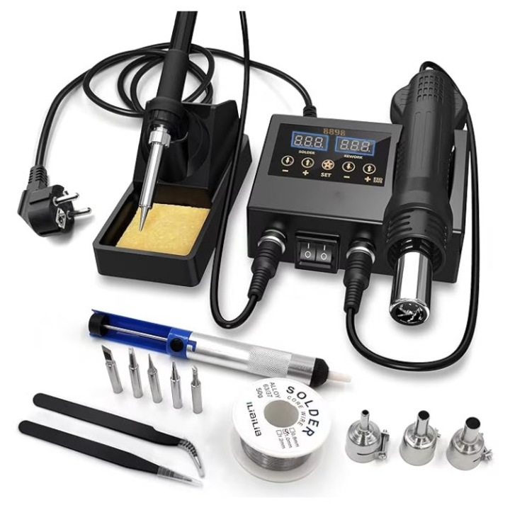 Станция за запояване и преработка с горещ въздух, Excitat®, 750W, регулируема температура 180°C-500°C, превключване студен/топъл въздух, дигитална корекция на температурата, черен