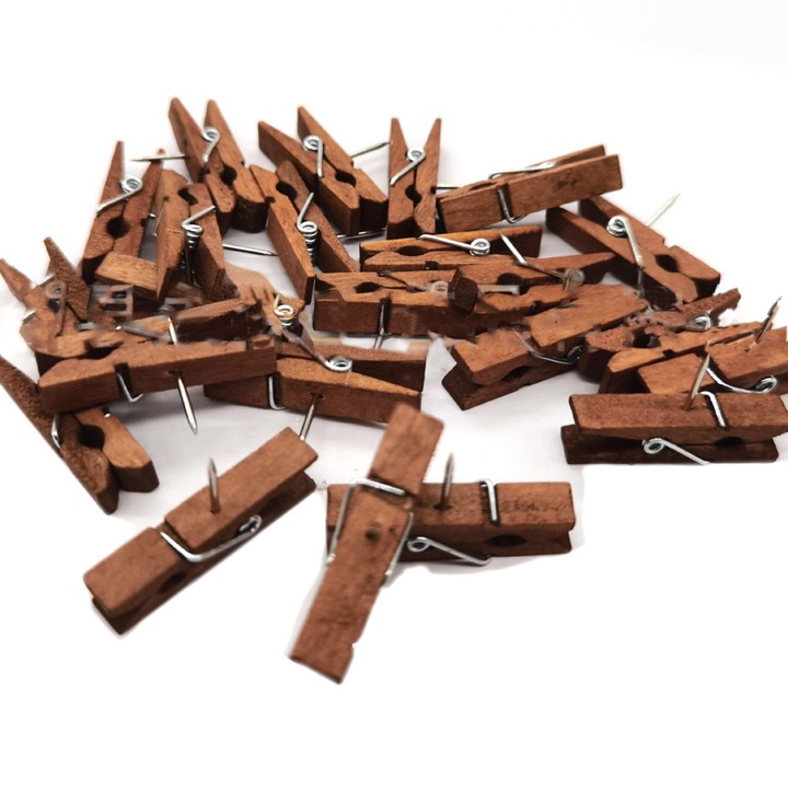 50 броя дървени карфици с щипки, издръжливи карфици за коркова дъска, снимки, офиси, домове - кафе