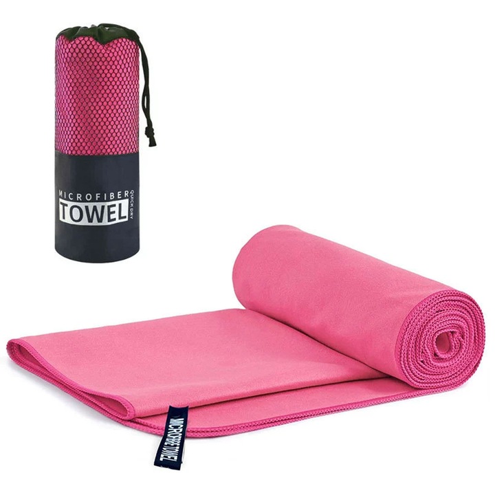 Бързосъхнеща спортна кърпа, Axroad Mall, Кърпа за фитнес тренировки, Незабавен охлаждащ ефект, Супер абсорбираща, Включена чанта, За спорт, плаж, аеробика, фитнес, йога, дейности на открито, Микрофибър, 152*76 см, Розова