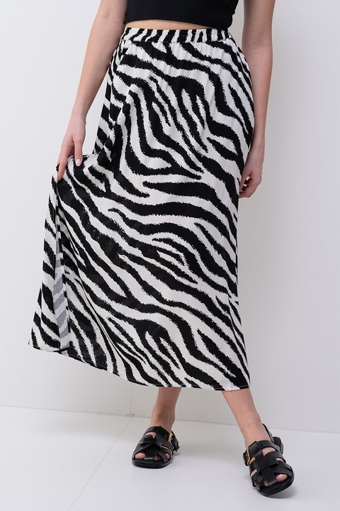 Vero Moda, Миди пола с цепка встрани, Бял/Черен