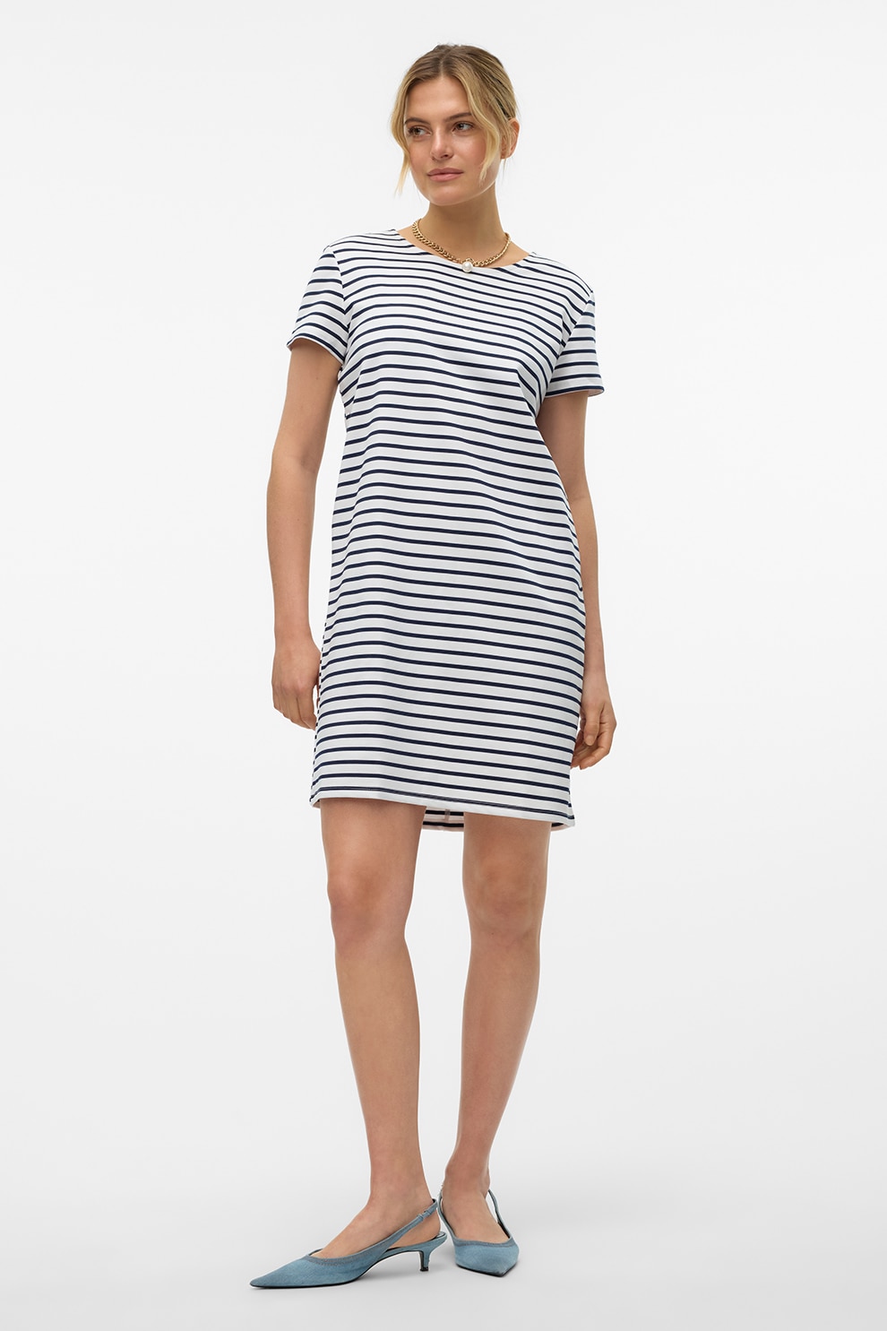Vero Moda, Rochie-tricou scurta, Alb, Bleumarin, M