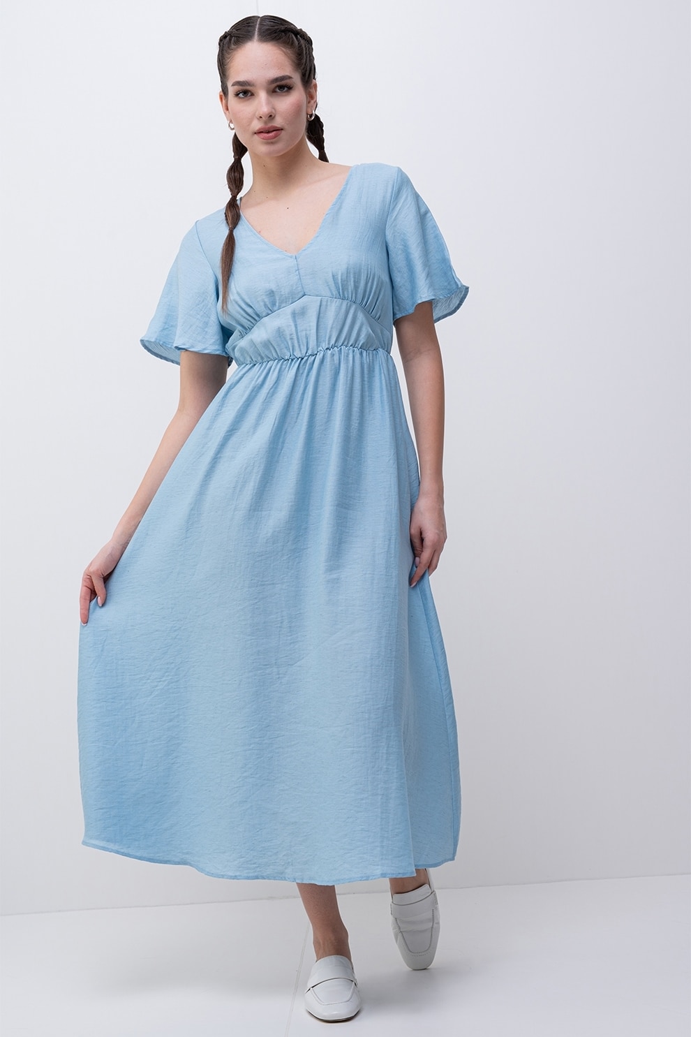 Vero Moda, Rochie maxi cu decolteu in V, Albastru pastel, L