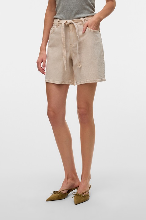 Vero Moda, Blugi scurti cu cordon asortat, Alb fildes