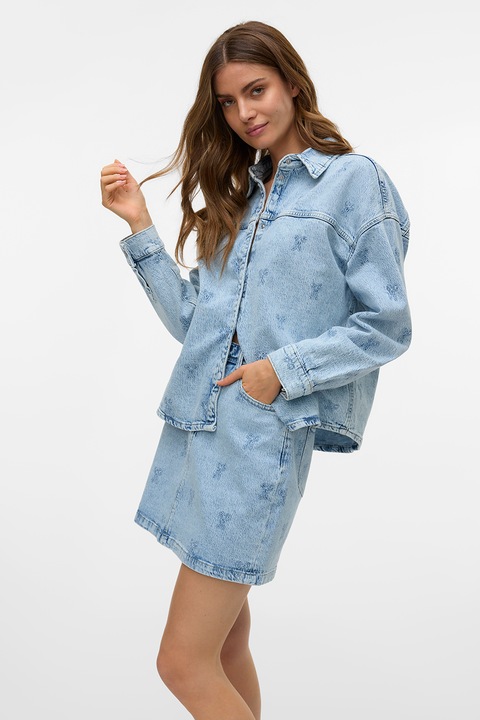 Vero Moda, Дънкова пола с бродерии, Светлосин