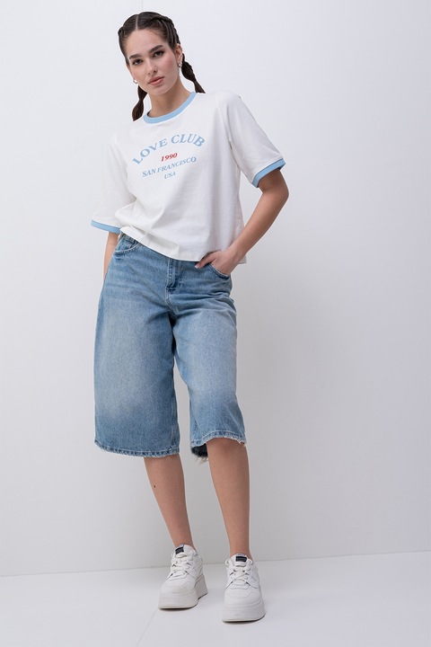 Vero Moda, Свободна памучна тениска Tova, Бял/Син