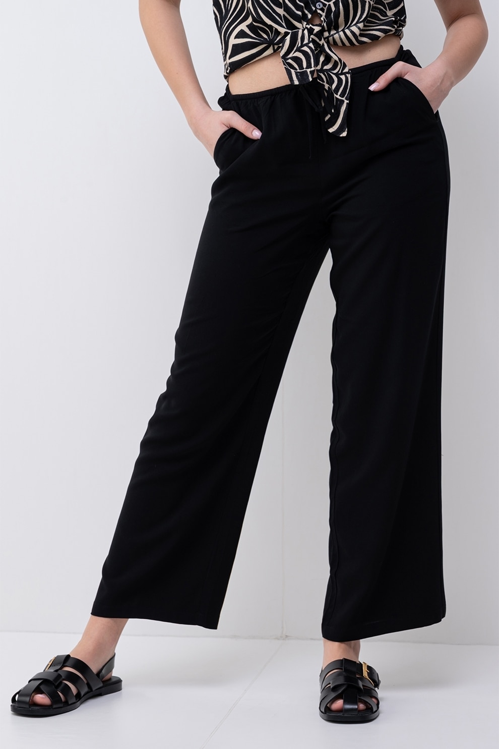 Vero Moda, Pantaloni crop ampli Easy Joy, Negru, S