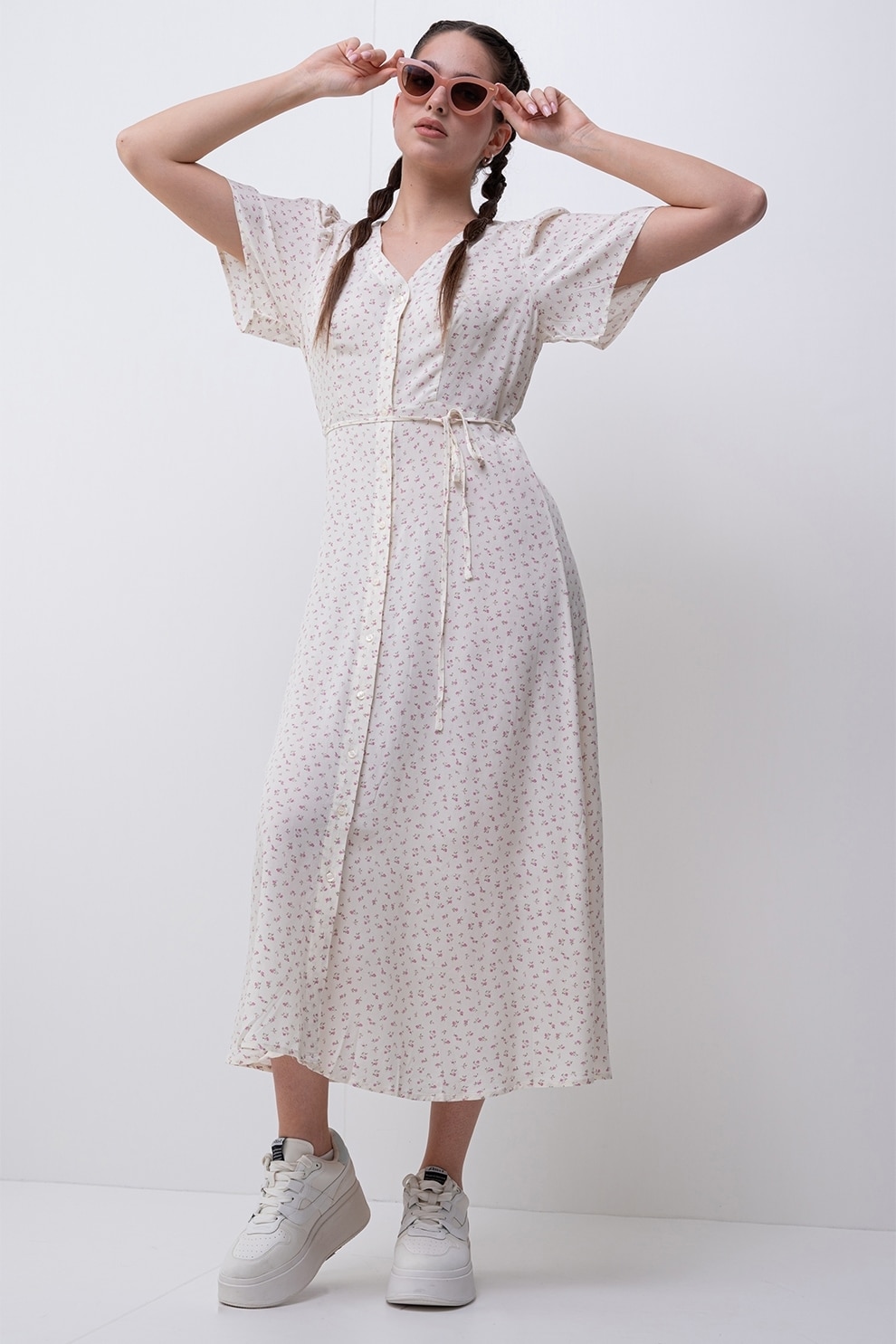 Vero Moda, Rochie cu nasturi si decolteu in V Alba, Verde, Lila, Crem, M