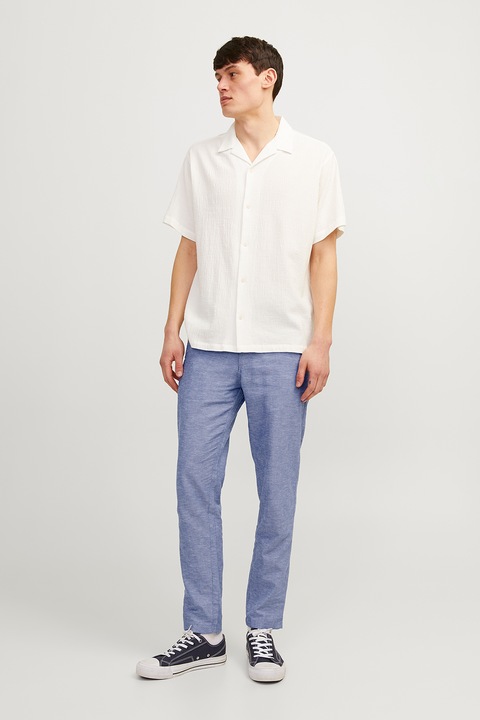 Jack & Jones, Прав панталон с лен и органичен памук, Син меланж