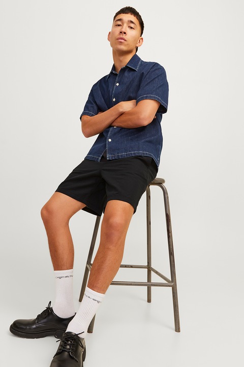 Jack & Jones, Pantaloni scurti din amestec de in, Negru, S