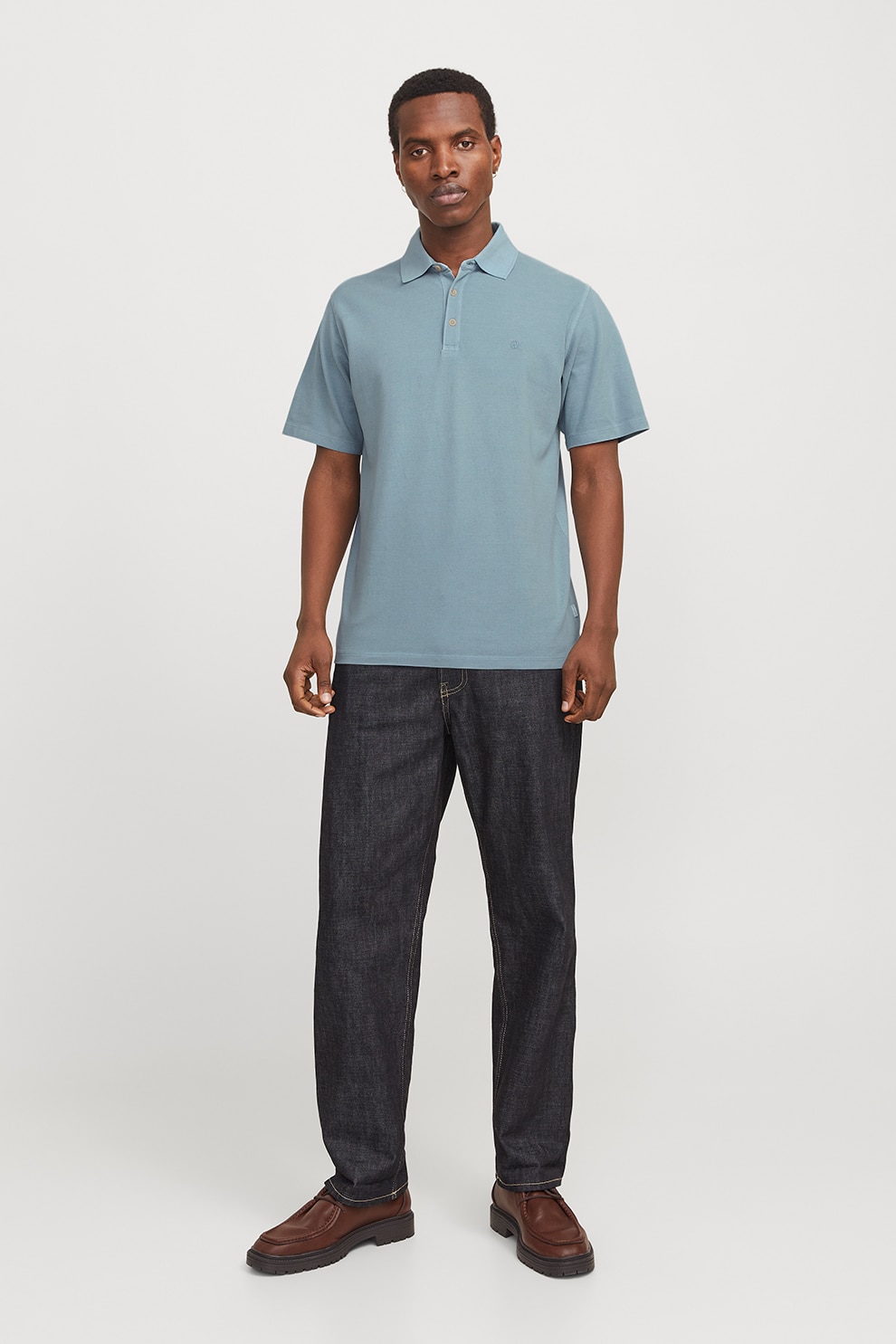 Jack & Jones, Tricou polo din material pique William, Albastru deschis, L