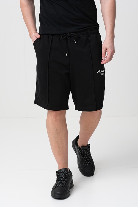 Jack & Jones, Pantaloni scurti de trening cu snur, Alb, Negru stins, 44