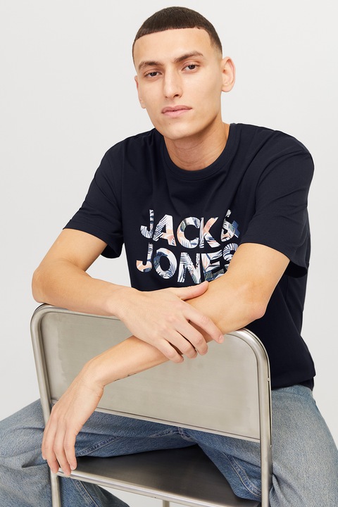 Jack & Jones, Тениска Essentials с лого, Бял/Ултрамарин синьо/Праскова