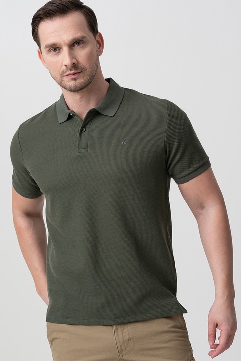 Jack & Jones, Galléros organikuspamut tartalmú piképóló, Khaki