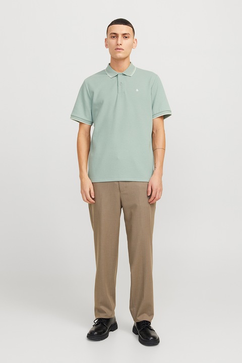 Jack & Jones, Тениска с органичен памук с яка, Бледозелен