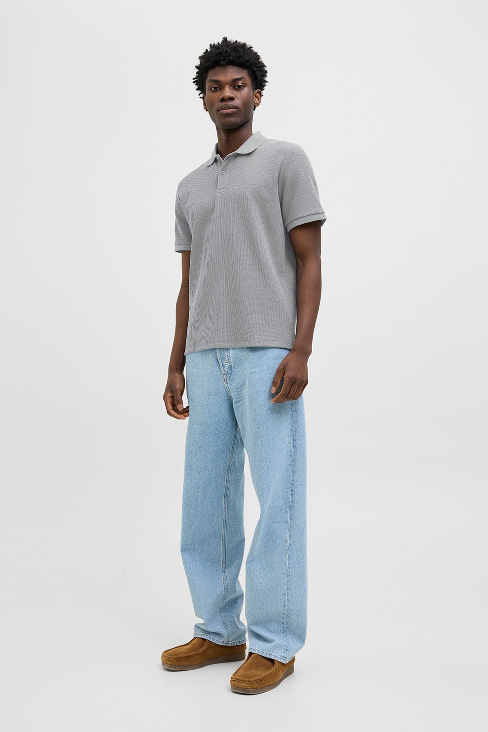 Jack & Jones, Tricou polo din amestec de bumbac organic, Gri cenusiu, XL