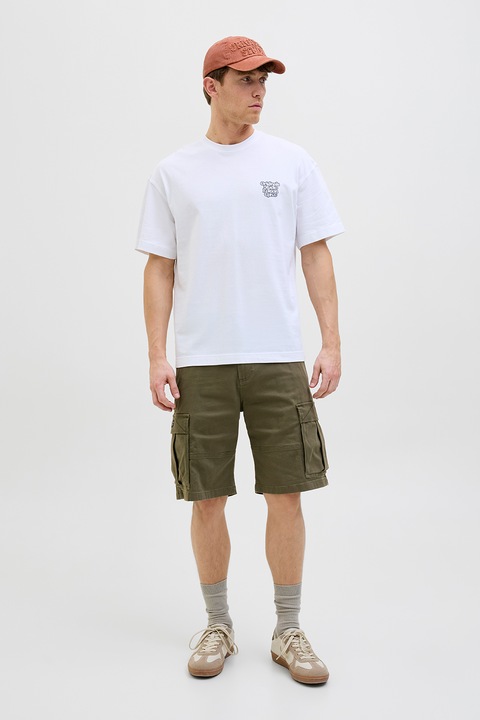 Jack & Jones, Pantaloni scurti cargo relaxed fit cu buzunare laterale, Verde masliniu