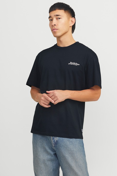 Jack & Jones, Tricou cu imprimeu logo pe partea din spate, Alb, Albastru ultramarin, XL