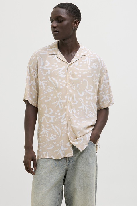 Jack & Jones, Jeff bő fazonú mintás ing, Fehér/Bézs