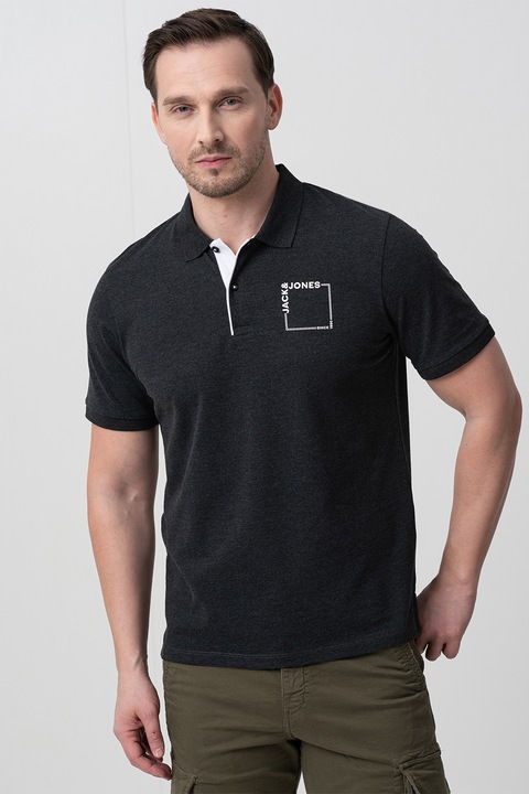 Jack & Jones, Tricou polo cu logo, Gri antracit, S