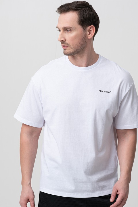 Jack & Jones, Tricou cu decolteu la baza gatului si imprimeu Rinkle, Alb optic