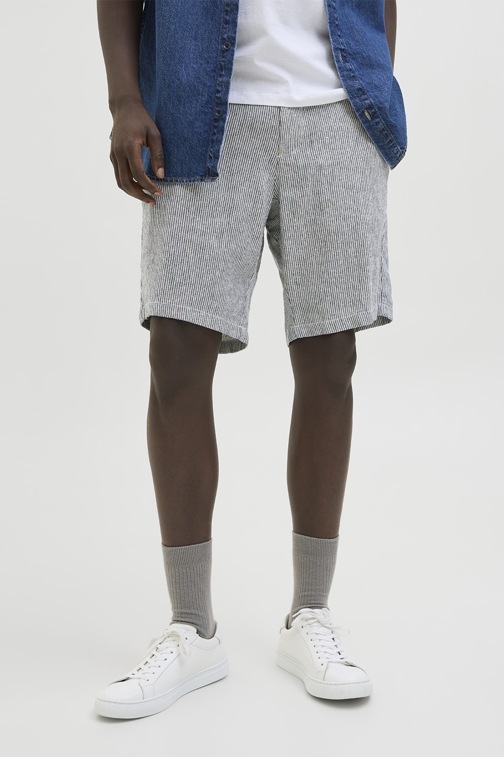 Jack & Jones, Pantaloni scurti din amestec de in, Alb murdar, Albastru, S