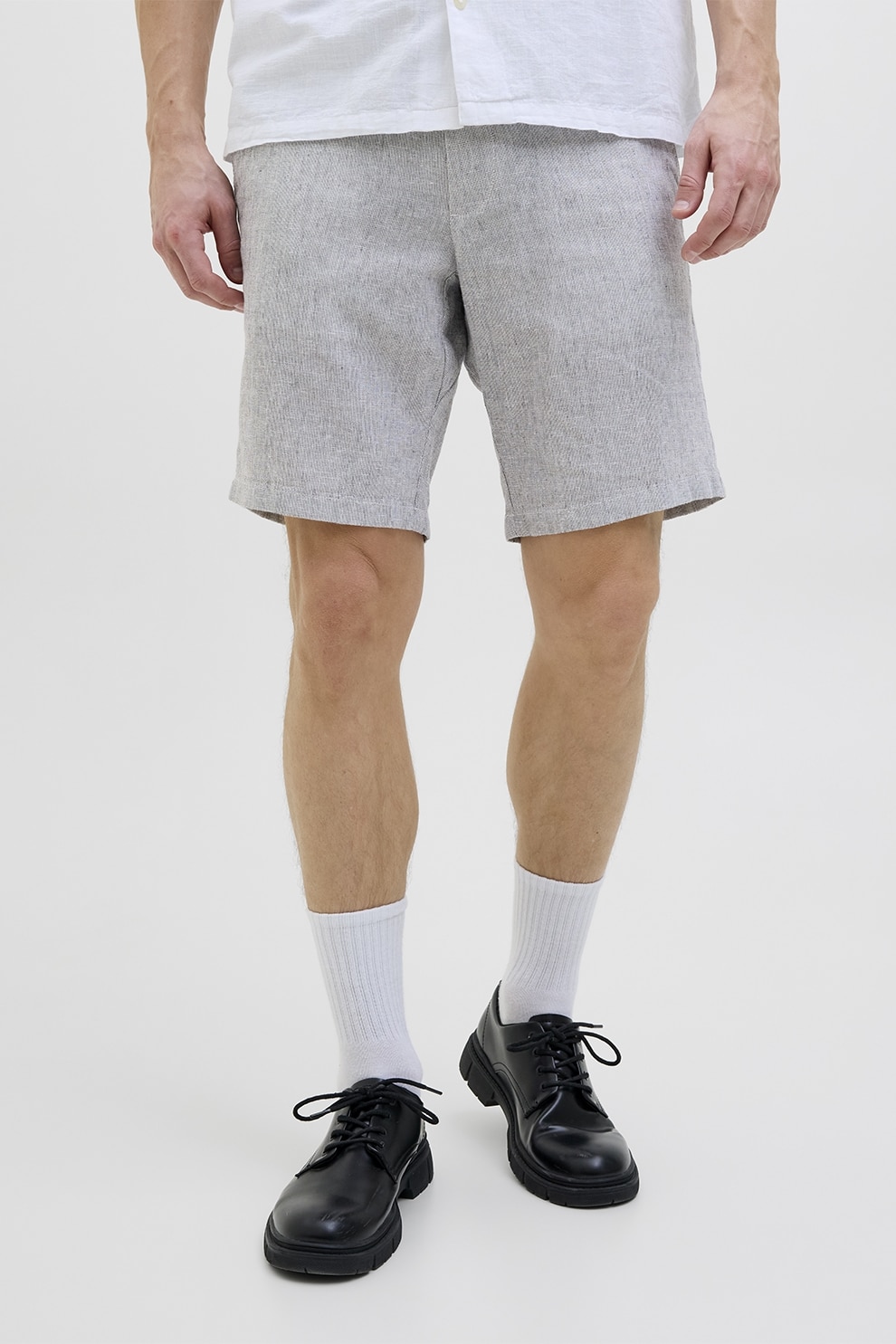 Jack & Jones, Pantaloni scurti din amestec de in, Gri melange, L