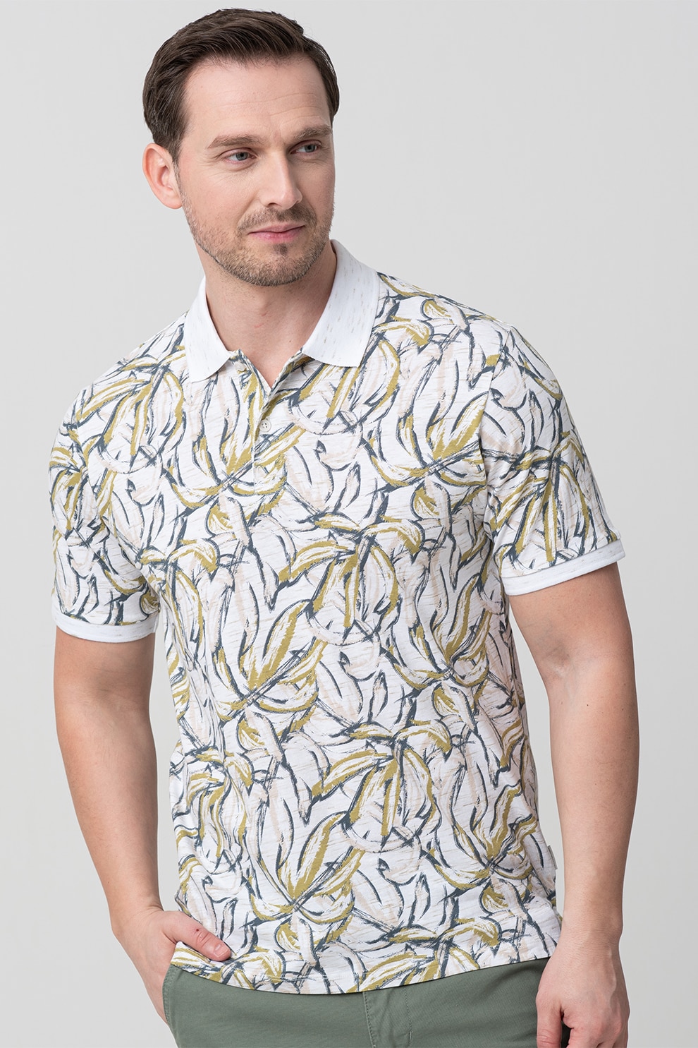 Jack & Jones, Tricou din amestec de bumbac cu imprimeu Split, Bej, Verde masliniu, Alb murdar, XL