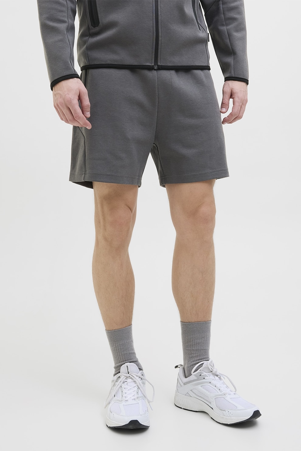 Jack & Jones, Pantaloni scurti cu buzunare laterale cu fermoar si snur, Gri antracit, M