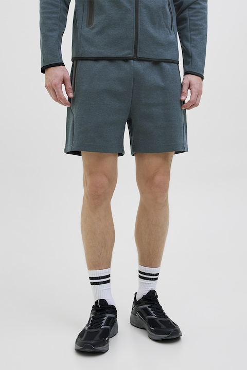 Jack & Jones, Pantaloni scurti cu buzunare laterale cu fermoar si snur, Verde persan